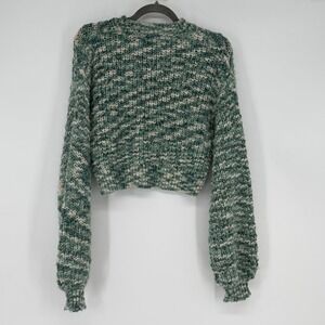 Altar'd State Marled Cropped Chunky Knit Sweater Green Cream Size Small